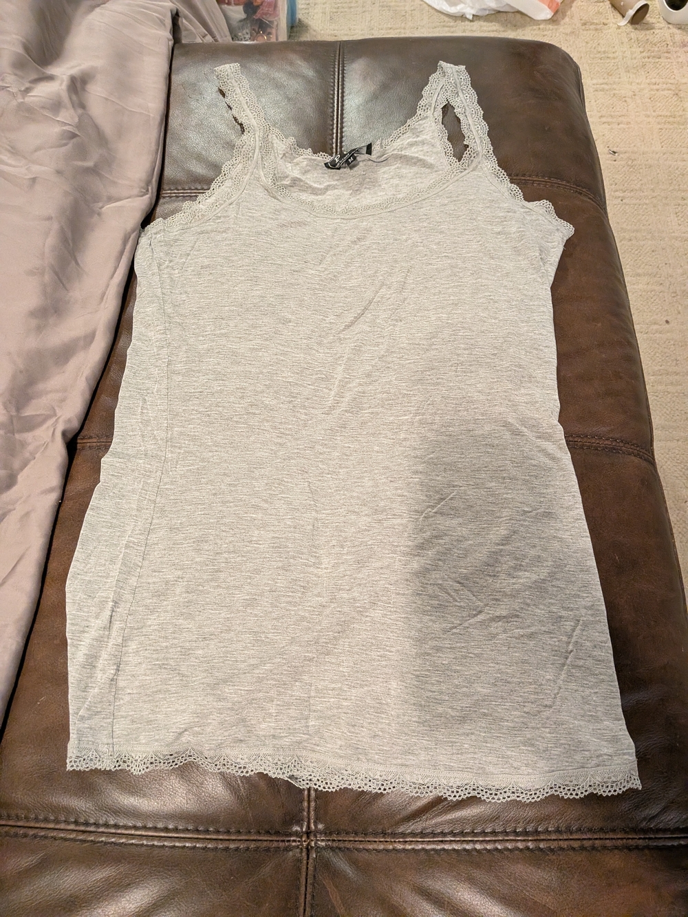 POL Light Gray Lace-Trim Tank Top - Women